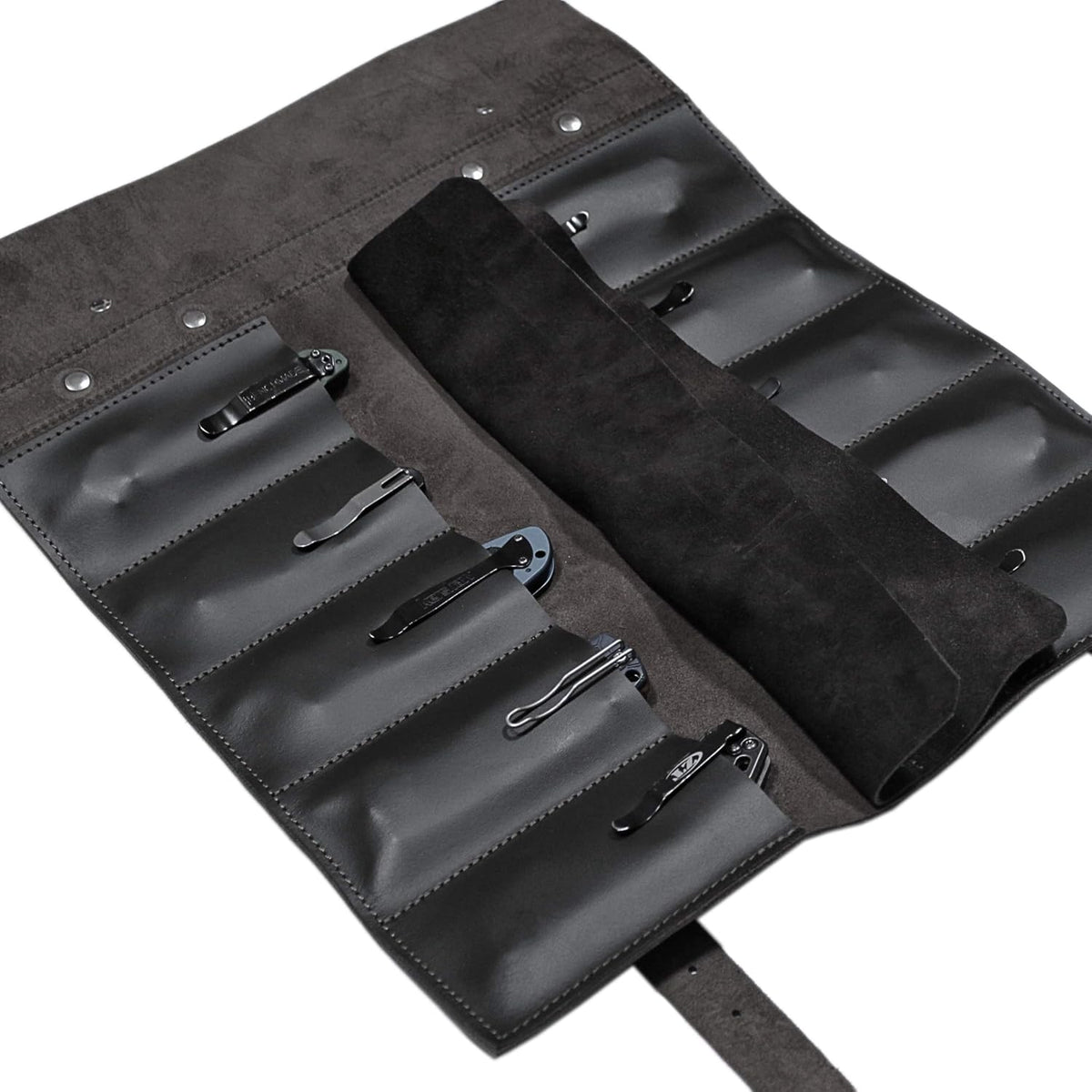 Leather Folding Knife Display Roll Organizer for 6 Pocket Knives Case, Pocket Knife Storage Holder, Knives Collection Holder Pouch Bag VR6BL