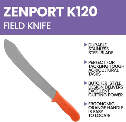 K120 Butcher and Field Harvest Knife, 12-Inch Blade, Stainless Steel
