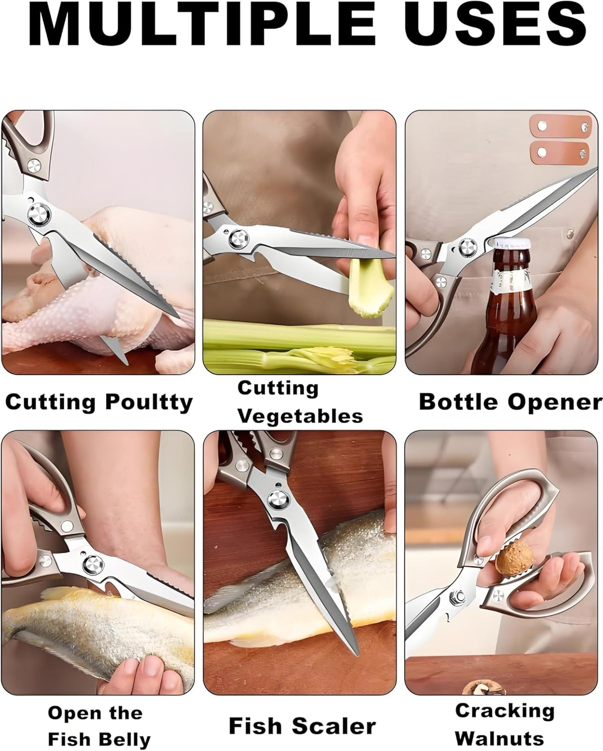 Kitchen Scissors, All Purpose，Ultra Sharp Meat Scissors，Heavy Duty Cooking Scissor，Dishwash Safe Stainless Steel Kitchen Shears for Food, Chicken Bones, Turkey