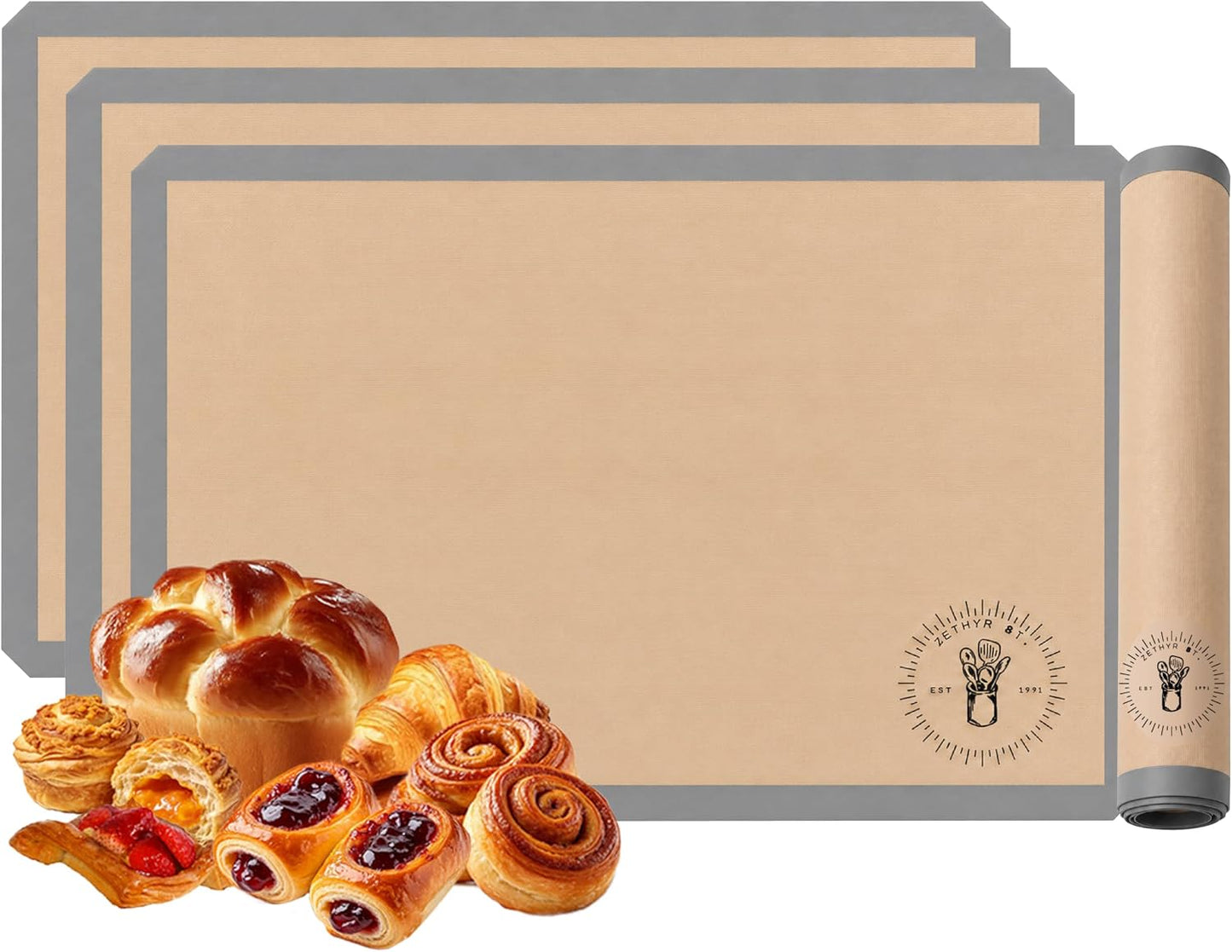 Silicone Baking Mats, Full size, Baking Sheet Liners, Pack of 2, Oven Safe, 16 x 24 inch (40x60 cm), Non-Stick, Silicone Baking Sheet Liner, Perfect For Baking Macarons Cookies And Cakes