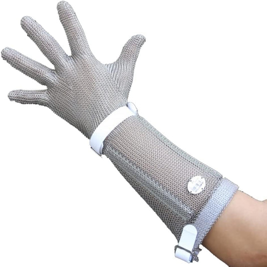Anti-Cut Gloves Stainless Steel Cut Resistant Gloves, Food Grade Safety Work Chainmail, Lengthened Arms(Arm 8cm,1PCS/XS)