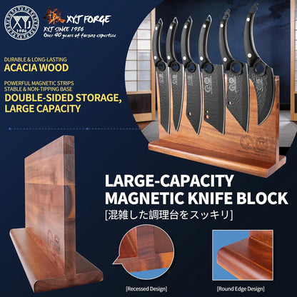 Kitchen Knife Block Set, 10 Pieces | Full Tang Knives, Wooden Magnetic Knife Block, Includes Honing Steel, Gloves, Peeler, Scissors