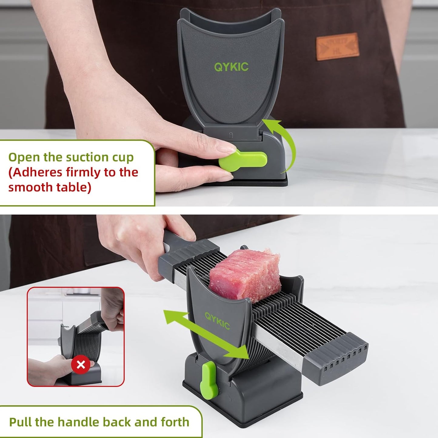 QYKIC Fresh Meat Slicer, Thickness Adjustable 2/4 mm Stainless Steel | Kitchen Cleaver Knife Set With Block, Manual Fresh Meat Cutter Jerky Slicer For Beef Pork, Cooking BBQ Hot Pot (Gray)