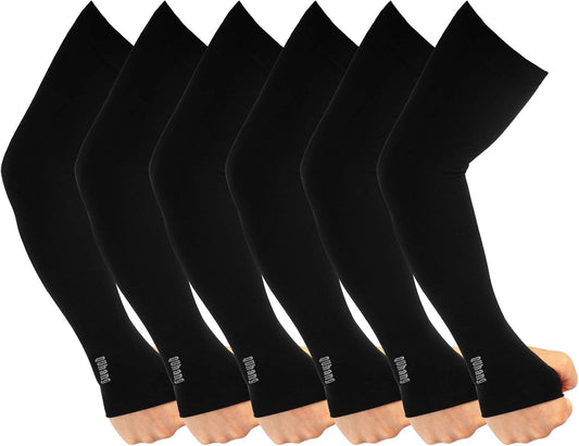 Arm Compression Sleeves for Women Men, UV Sun Protection Thumb Hole | 6 Pairts Black, SPF UPF50+ Keep cooling in summer, for driving golf cycling fishing