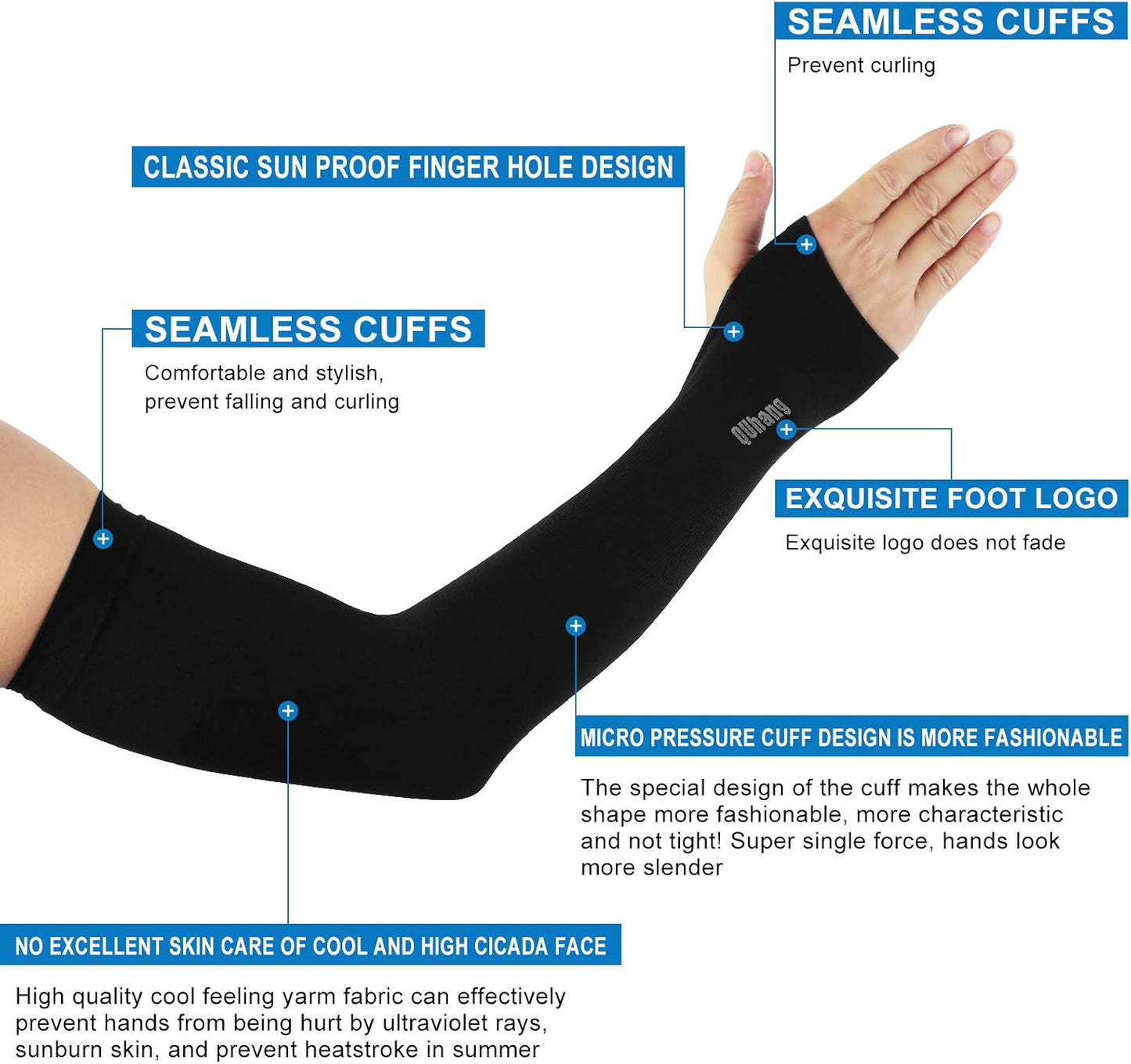 Arm Compression Sleeves for Women Men, UV Sun Protection Thumb Hole | 6 Pairts Black, SPF UPF50+ Keep cooling in summer, for driving golf cycling fishing