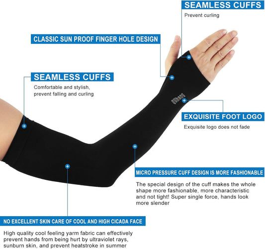Arm Compression Sleeves for Women Men, UV Sun Protection Thumb Hole | 6 Pairts Black, SPF UPF50+ Keep cooling in summer, for driving golf cycling fishing