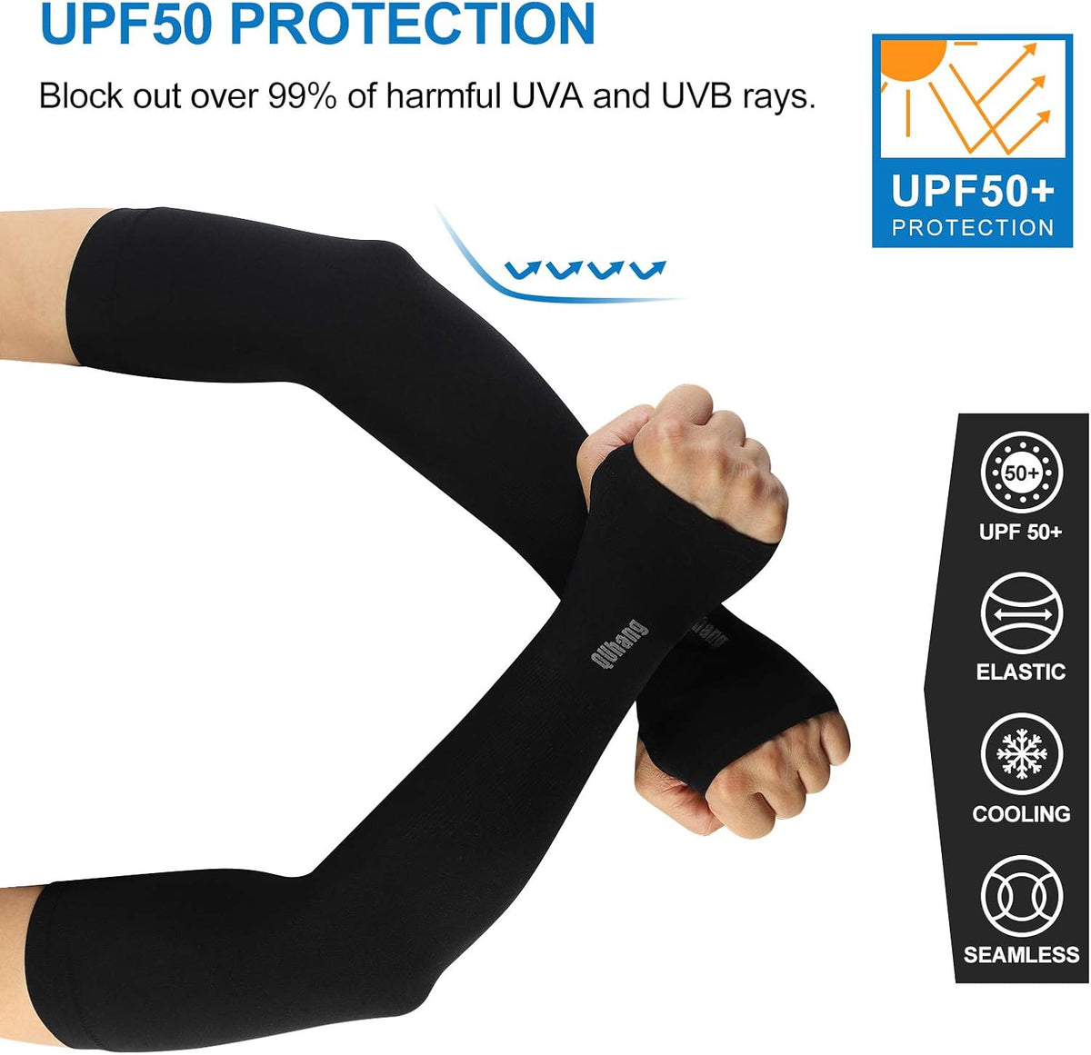 Arm Compression Sleeves for Women Men, UV Sun Protection Thumb Hole | 6 Pairts Black, SPF UPF50+ Keep cooling in summer, for driving golf cycling fishing