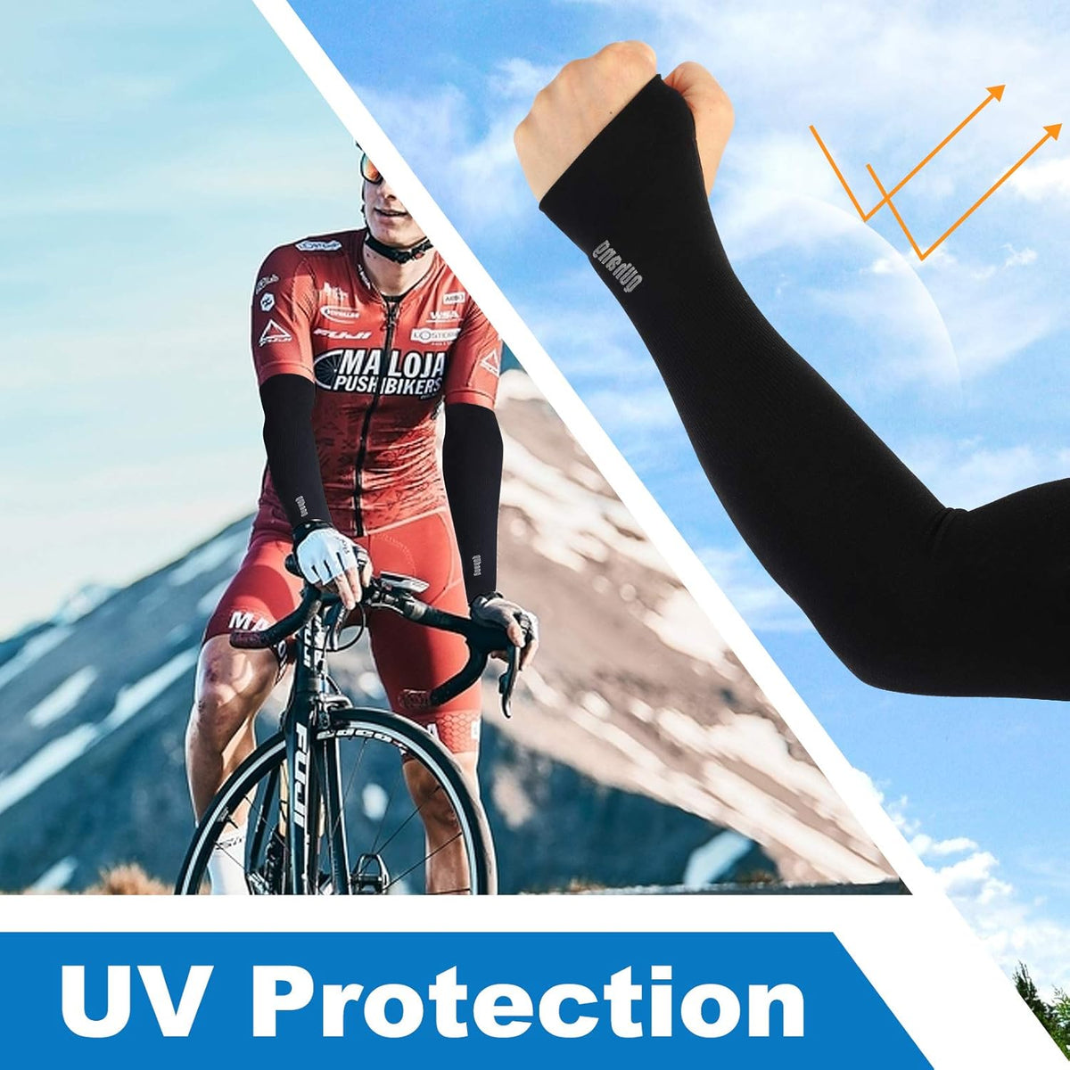Arm Compression Sleeves for Women Men, UV Sun Protection Thumb Hole | 6 Pairts Black, SPF UPF50+ Keep cooling in summer, for driving golf cycling fishing