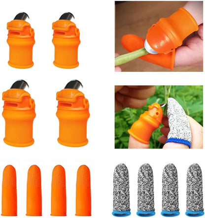 12pcs Silicone Thumb Knife Gardening Tool Set for Harvesting, Plant Fruit Picking, Trimming, Thumb Cutter for Finger Protection（Flat & Tilt B