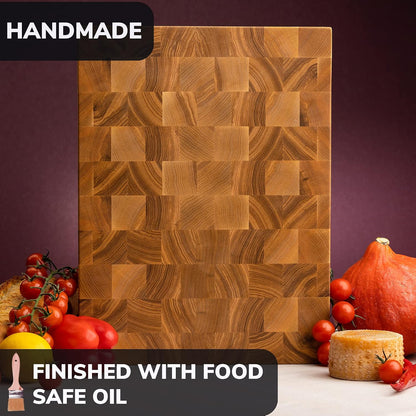 Butcher Block Cutting Board - 16x12 Inches Block Ash-tree Cutting End Grain Cutting Board - Meat Cutting Chopping Board - Thick Large Cutting Board for Kitchen - Heavy Duty Cutting Board