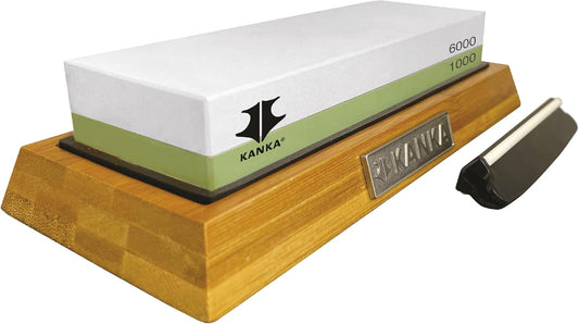 Professional Premium Whetstone - Knife Sharpening Stone 2 Side Grit, 1000/6000, Waterstone Knife Sharpener with Non Slip Bamboo Base and Angle Guide