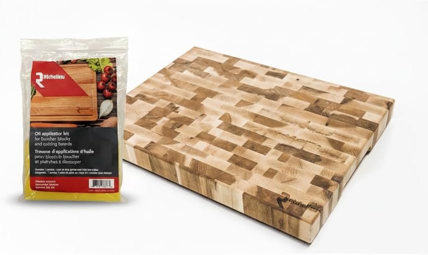 Richelieu Extra Large 19 5/8" x 15 3/4" Canadian Maple Round End Grain Chopping Butcher Block, Ideal for cutting Uncooked meat