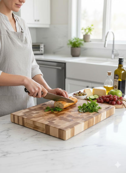 Richelieu Extra Large 19 5/8" x 15 3/4" Canadian Maple Round End Grain Chopping Butcher Block, Ideal for cutting Uncooked meat