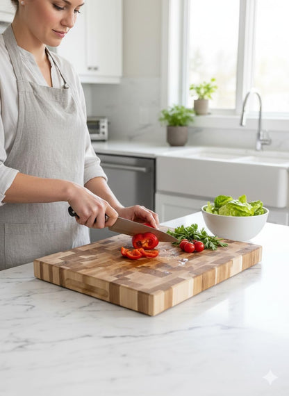 Richelieu Extra Large 19 5/8" x 15 3/4" Canadian Maple Round End Grain Chopping Butcher Block, Ideal for cutting Uncooked meat