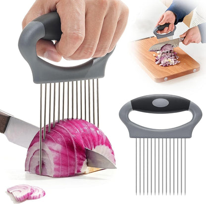 Large Onion Slicer Holder, Stainless Steel Onion Holder for Slicing, Multi-Purpose Vegetable Chopper Tomato Slicer, Food Cutter Assistant Tool for Potato, Avocado, Egg, Lemon, Fruit, Meat Tenderizer