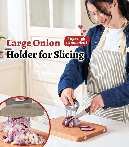 Large Onion Slicer Holder, Stainless Steel Onion Holder for Slicing, Multi-Purpose Vegetable Chopper Tomato Slicer, Food Cutter Assistant Tool for Potato, Avocado, Egg, Lemon, Fruit, Meat Tenderizer