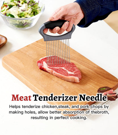 Large Onion Slicer Holder, Stainless Steel Onion Holder for Slicing, Multi-Purpose Vegetable Chopper Tomato Slicer, Food Cutter Assistant Tool for Potato, Avocado, Egg, Lemon, Fruit, Meat Tenderizer