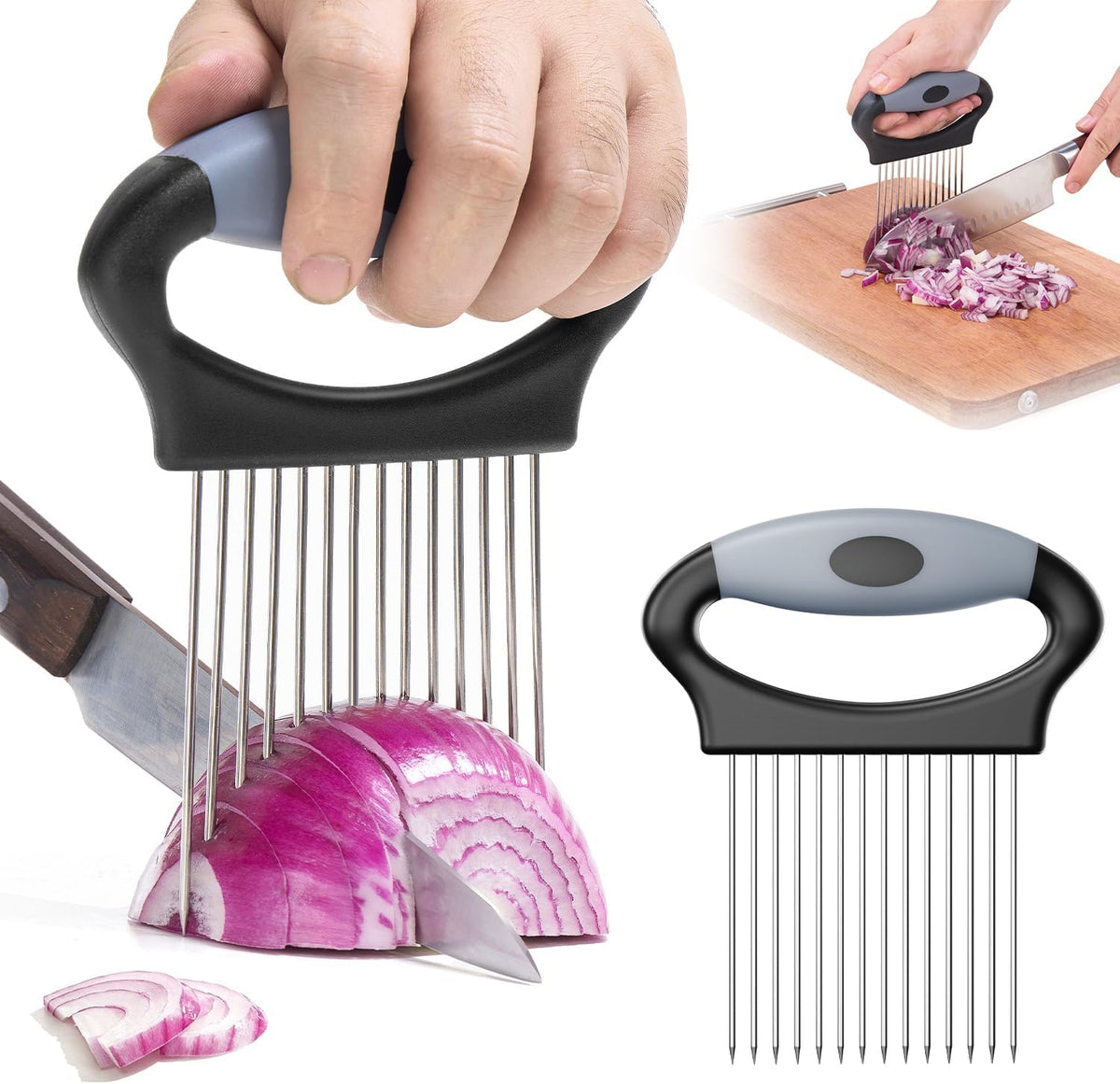 Large Onion Slicer Holder, Stainless Steel Onion Holder for Slicing, Multi-Purpose Vegetable Chopper Tomato Slicer, Food Cutter Assistant Tool for Potato, Avocado, Egg, Lemon, Fruit, Meat Tenderizer