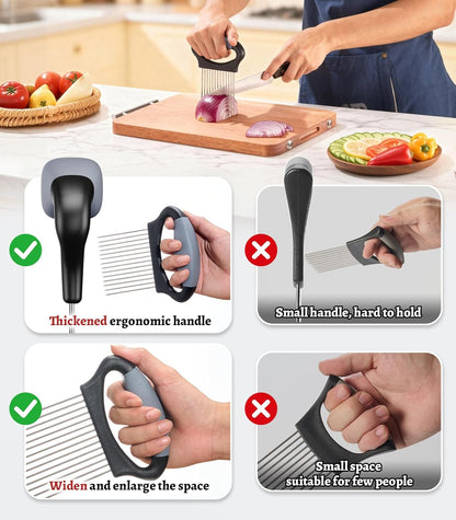 Large Onion Slicer Holder, Stainless Steel Onion Holder for Slicing, Multi-Purpose Vegetable Chopper Tomato Slicer, Food Cutter Assistant Tool for Potato, Avocado, Egg, Lemon, Fruit, Meat Tenderizer