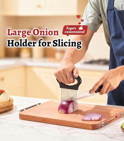 Large Onion Slicer Holder, Stainless Steel Onion Holder for Slicing, Multi-Purpose Vegetable Chopper Tomato Slicer, Food Cutter Assistant Tool for Potato, Avocado, Egg, Lemon, Fruit, Meat Tenderizer