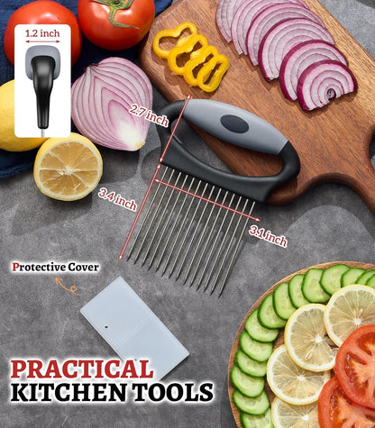 Large Onion Slicer Holder, Stainless Steel Onion Holder for Slicing, Multi-Purpose Vegetable Chopper Tomato Slicer, Food Cutter Assistant Tool for Potato, Avocado, Egg, Lemon, Fruit, Meat Tenderizer