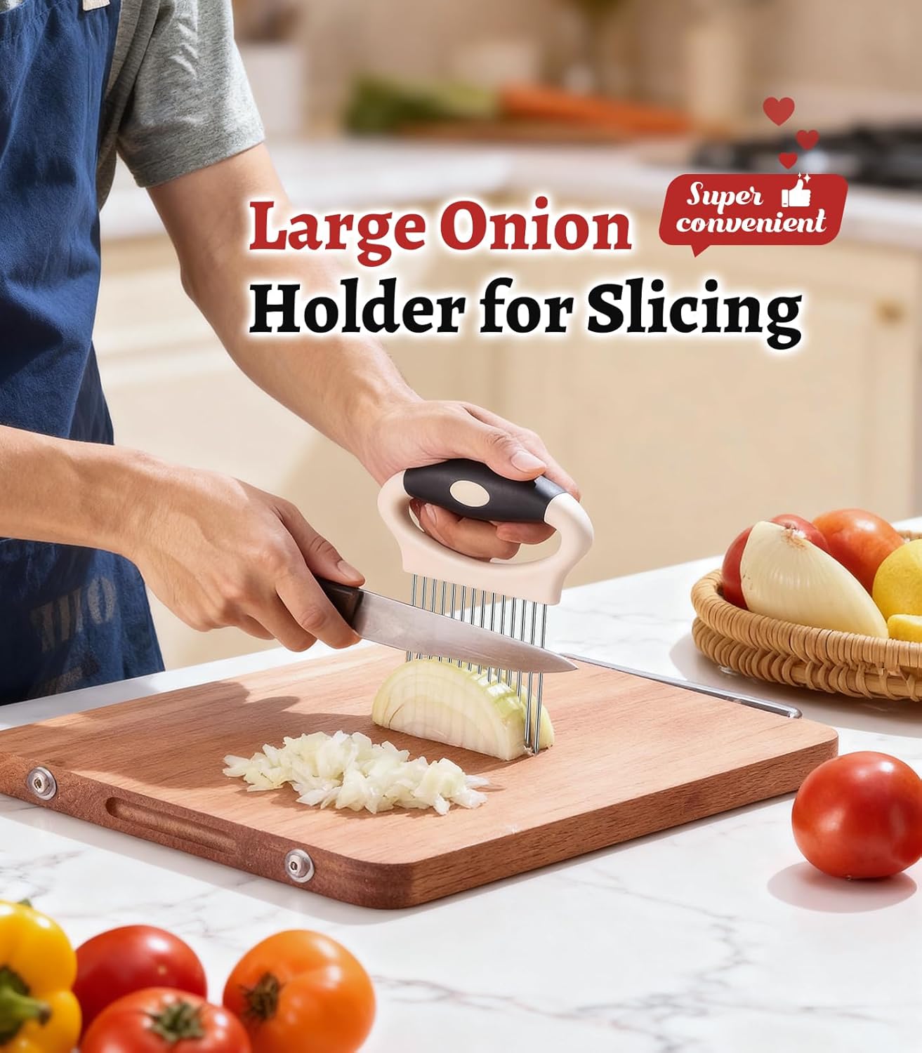 Large Onion Slicer Holder, Stainless Steel Onion Holder for Slicing, Multi-Purpose Vegetable Chopper Tomato Slicer, Food Cutter Assistant Tool for Potato, Avocado, Egg, Lemon, Fruit, Meat Tenderizer