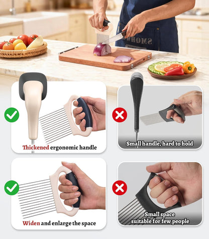 Large Onion Slicer Holder, Stainless Steel Onion Holder for Slicing, Multi-Purpose Vegetable Chopper Tomato Slicer, Food Cutter Assistant Tool for Potato, Avocado, Egg, Lemon, Fruit, Meat Tenderizer