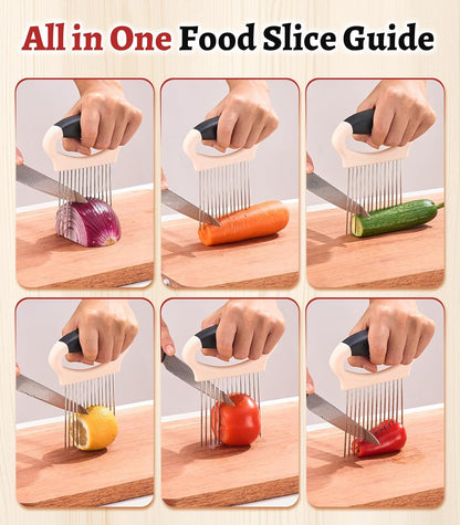 Large Onion Slicer Holder, Stainless Steel Onion Holder for Slicing, Multi-Purpose Vegetable Chopper Tomato Slicer, Food Cutter Assistant Tool for Potato, Avocado, Egg, Lemon, Fruit, Meat Tenderizer