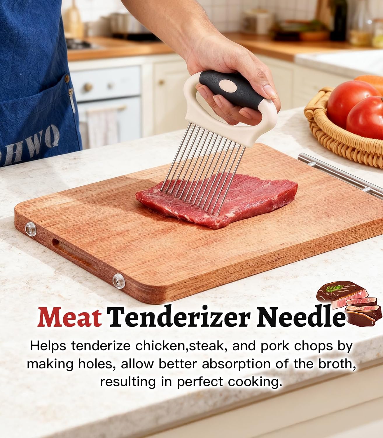 Large Onion Slicer Holder, Stainless Steel Onion Holder for Slicing, Multi-Purpose Vegetable Chopper Tomato Slicer, Food Cutter Assistant Tool for Potato, Avocado, Egg, Lemon, Fruit, Meat Tenderizer