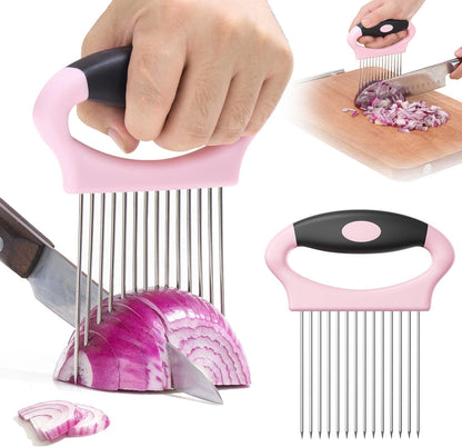 Large Onion Slicer Holder, Stainless Steel Onion Holder for Slicing, Multi-Purpose Vegetable Chopper Tomato Slicer, Food Cutter Assistant Tool for Potato, Avocado, Egg, Lemon, Fruit, Meat Tenderizer