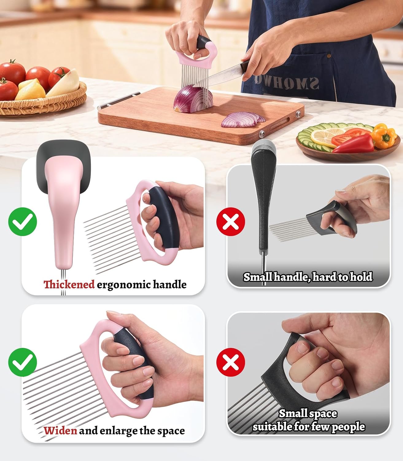 Large Onion Slicer Holder, Stainless Steel Onion Holder for Slicing, Multi-Purpose Vegetable Chopper Tomato Slicer, Food Cutter Assistant Tool for Potato, Avocado, Egg, Lemon, Fruit, Meat Tenderizer