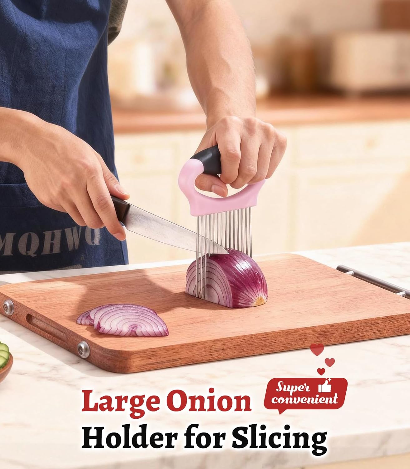 Large Onion Slicer Holder, Stainless Steel Onion Holder for Slicing, Multi-Purpose Vegetable Chopper Tomato Slicer, Food Cutter Assistant Tool for Potato, Avocado, Egg, Lemon, Fruit, Meat Tenderizer