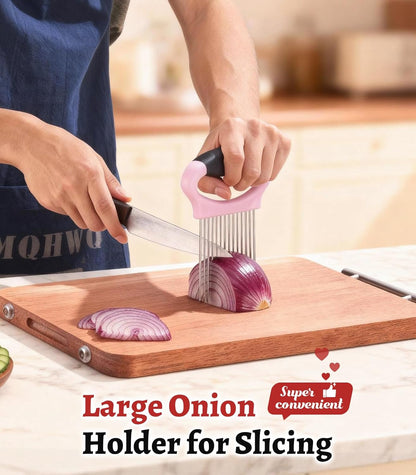 Large Onion Slicer Holder, Stainless Steel Onion Holder for Slicing, Multi-Purpose Vegetable Chopper Tomato Slicer, Food Cutter Assistant Tool for Potato, Avocado, Egg, Lemon, Fruit, Meat Tenderizer