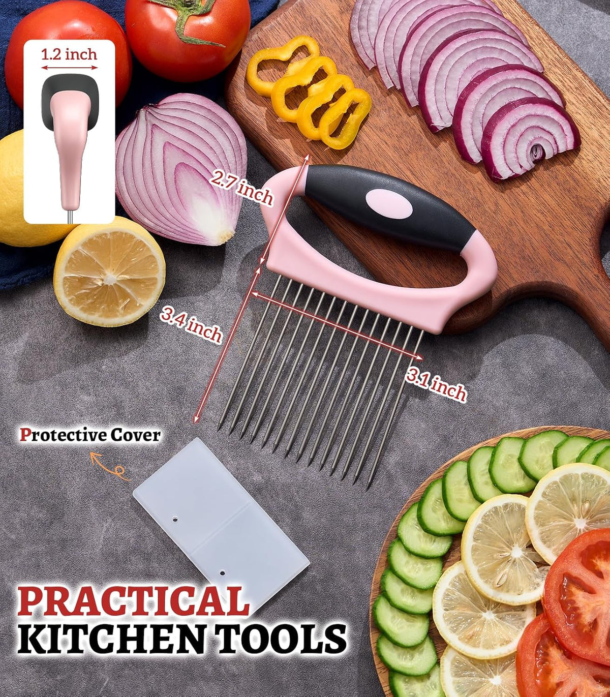 Large Onion Slicer Holder, Stainless Steel Onion Holder for Slicing, Multi-Purpose Vegetable Chopper Tomato Slicer, Food Cutter Assistant Tool for Potato, Avocado, Egg, Lemon, Fruit, Meat Tenderizer
