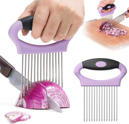 Large Onion Slicer Holder, Stainless Steel Onion Holder for Slicing, Multi-Purpose Vegetable Chopper Tomato Slicer, Food Cutter Assistant Tool for Potato, Avocado, Egg, Lemon, Fruit, Meat Tenderizer