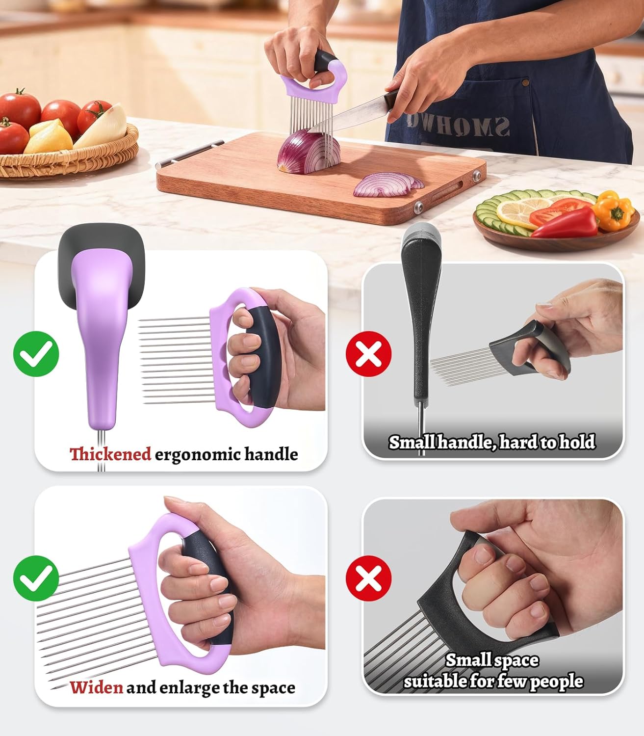 Large Onion Slicer Holder, Stainless Steel Onion Holder for Slicing, Multi-Purpose Vegetable Chopper Tomato Slicer, Food Cutter Assistant Tool for Potato, Avocado, Egg, Lemon, Fruit, Meat Tenderizer