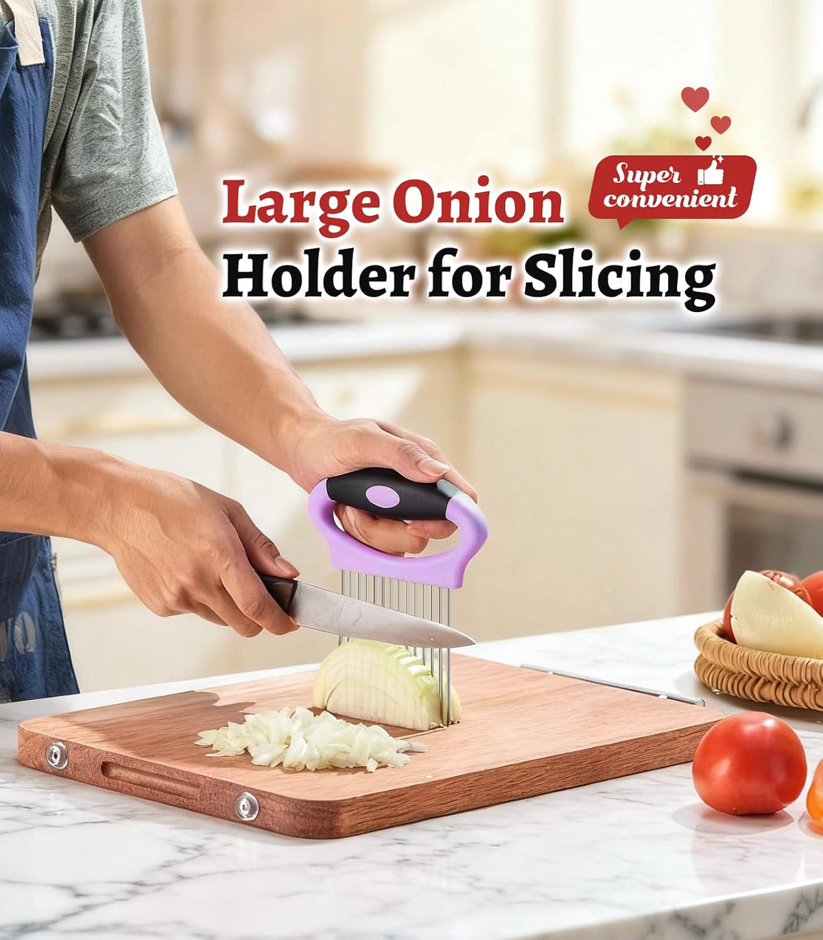 Large Onion Slicer Holder, Stainless Steel Onion Holder for Slicing, Multi-Purpose Vegetable Chopper Tomato Slicer, Food Cutter Assistant Tool for Potato, Avocado, Egg, Lemon, Fruit, Meat Tenderizer