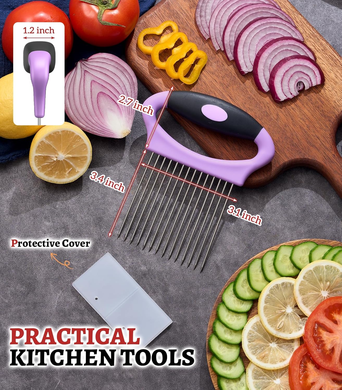 Large Onion Slicer Holder, Stainless Steel Onion Holder for Slicing, Multi-Purpose Vegetable Chopper Tomato Slicer, Food Cutter Assistant Tool for Potato, Avocado, Egg, Lemon, Fruit, Meat Tenderizer