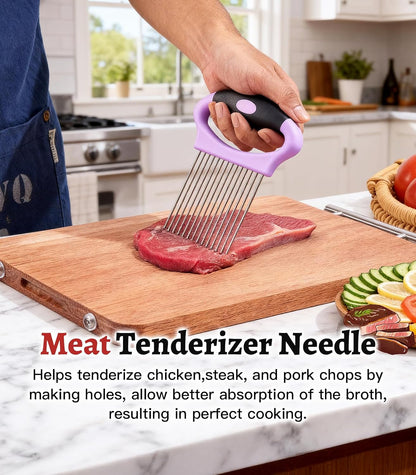 Large Onion Slicer Holder, Stainless Steel Onion Holder for Slicing, Multi-Purpose Vegetable Chopper Tomato Slicer, Food Cutter Assistant Tool for Potato, Avocado, Egg, Lemon, Fruit, Meat Tenderizer
