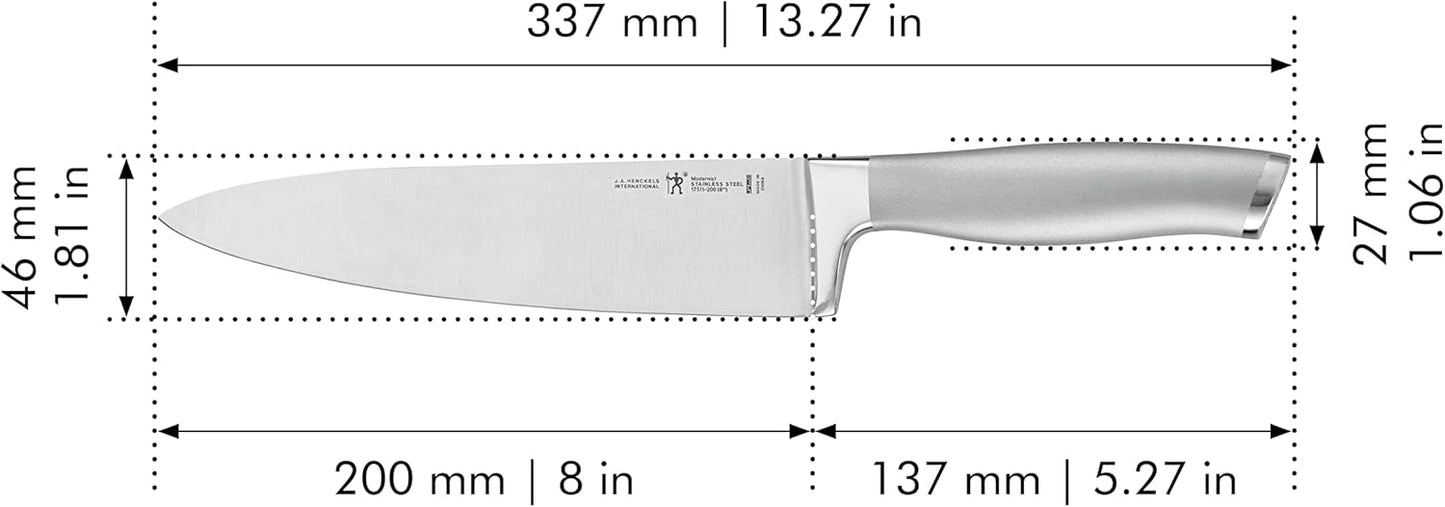 Modernist Razor-Sharp 8-inch Chef Knife, German Engineered Informed by 100+ Years of Mastery, Gray