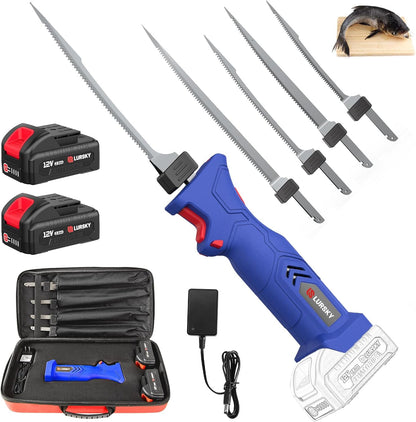 Electric Fillet Knife Cordless Rechargeable Fishing Knife with 4 Titanium Plating Stainless Steel Blades, 12V High Torque Motor with 2 2.0Ah Batteries and Charger,Fishing, Filleting, Outdoors