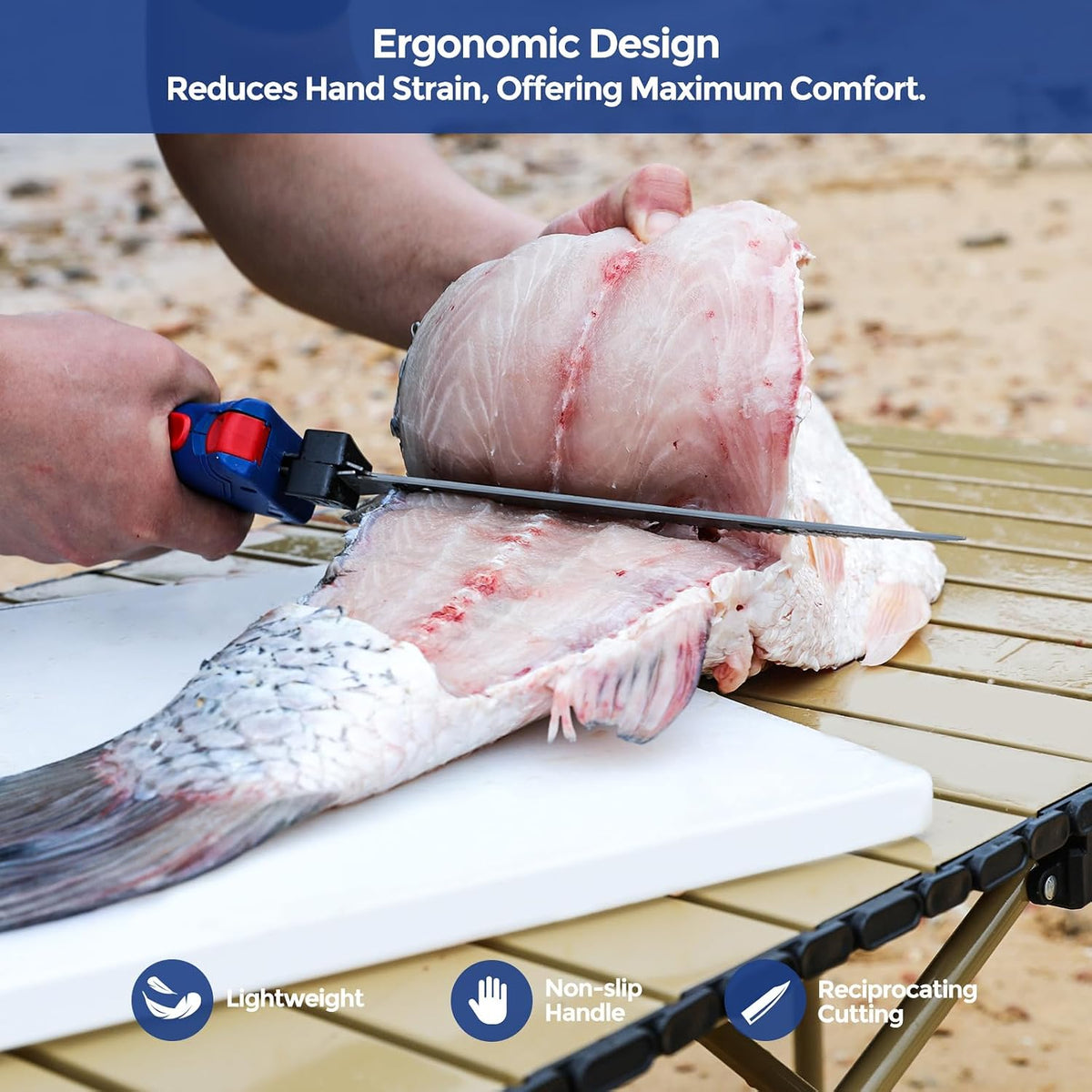 Electric Fillet Knife Cordless Rechargeable Fishing Knife with 4 Titanium Plating Stainless Steel Blades, 12V High Torque Motor with 2 2.0Ah Batteries and Charger,Fishing, Filleting, Outdoors