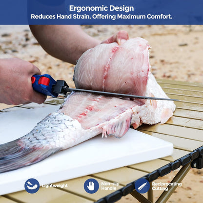 Electric Fillet Knife Cordless Rechargeable Fishing Knife with 4 Titanium Plating Stainless Steel Blades, 12V High Torque Motor with 2 2.0Ah Batteries and Charger,Fishing, Filleting, Outdoors