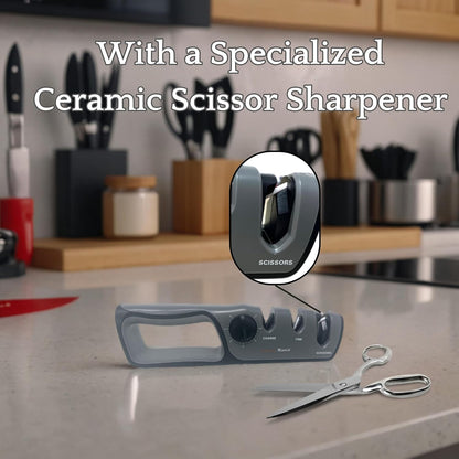 Simple Sharp Adjustable Angle 24-48° Kitchen Knife & Scissor Sharpener | Dual Stage Coarse and Fine Sharpening System | Tungsten Steel, Diamond and Ceramic Sharpeners | Professional Sharpening