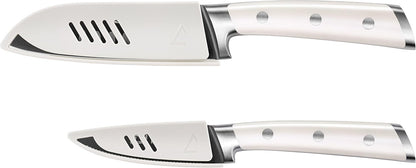 Cangshan S+ Series 1022100 German Steel Forged 2-Piece Titanium Coated Santoku Starter Knife Set with Sheaths, Vanilla White