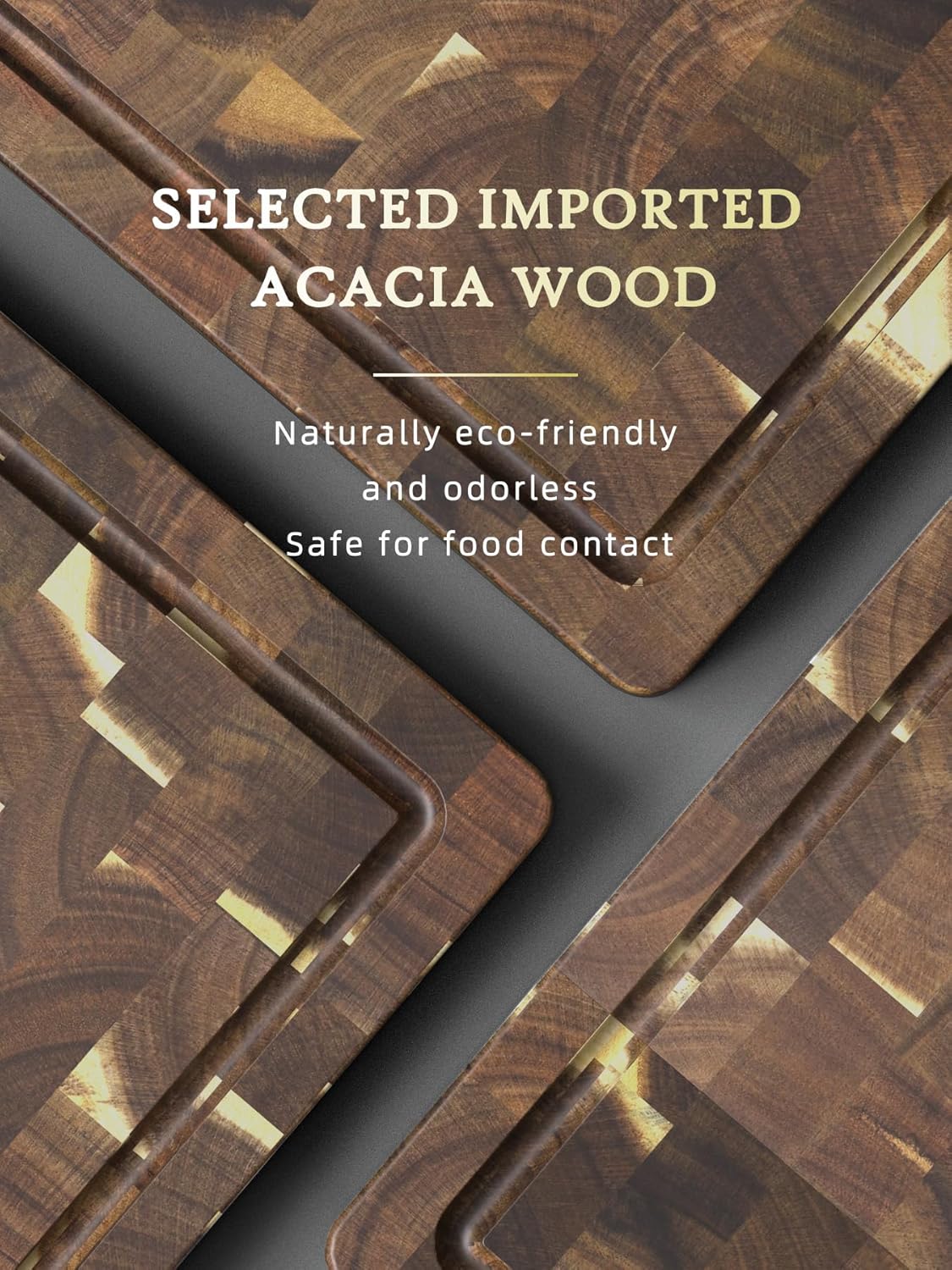 3 Packs Acacia Wood Cutting Board Set, Extra Large Cutting Boards for Kitchen Meal Prep, Durable Chopping Board with Built-in Ergonomic Handles & Deep Juice Grooves