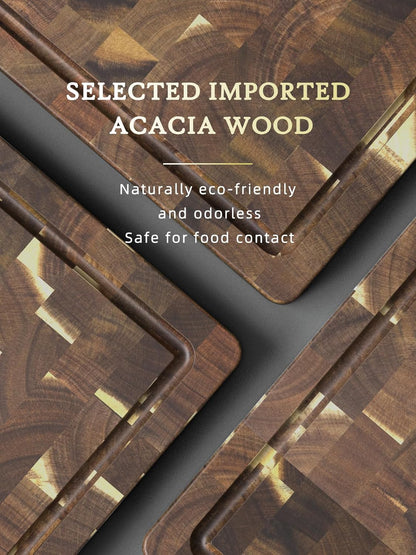 3 Packs Acacia Wood Cutting Board Set, Extra Large Cutting Boards for Kitchen Meal Prep, Durable Chopping Board with Built-in Ergonomic Handles & Deep Juice Grooves