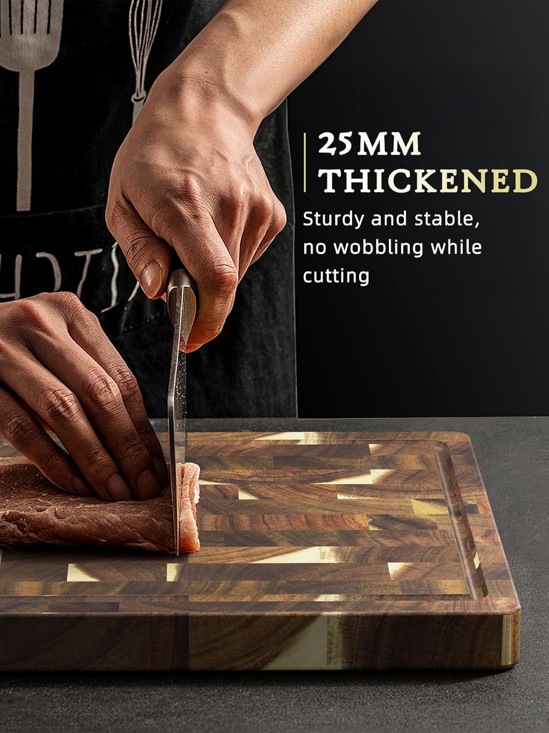 3 Packs Acacia Wood Cutting Board Set, Extra Large Cutting Boards for Kitchen Meal Prep, Durable Chopping Board with Built-in Ergonomic Handles & Deep Juice Grooves