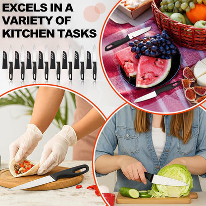 50 Pcs Paring Knives with Cover 7.5 Inch Sharp Stainless Steel Knife with Ergonomic Plastic Handle and Blade Cover for Fruit Vegetable Kitchen, Black