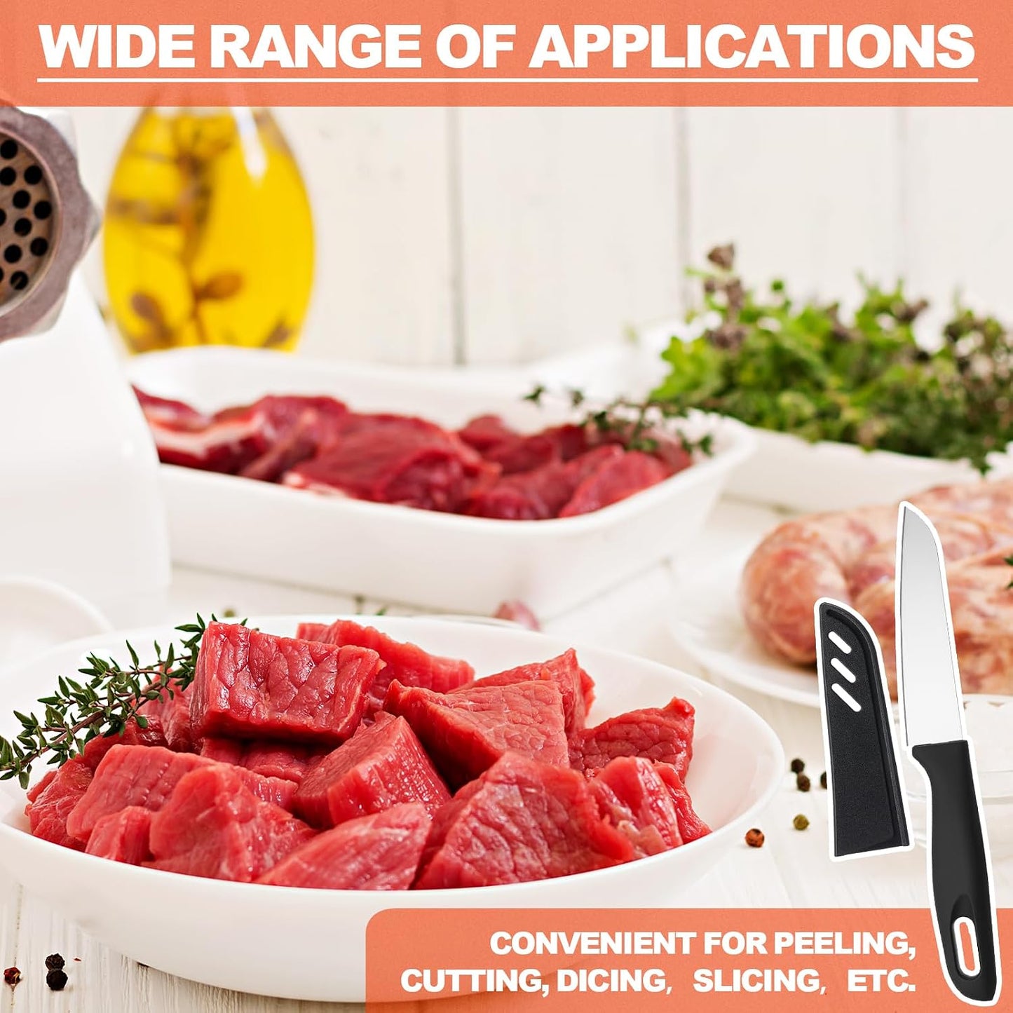50 Pcs Paring Knives with Cover 7.5 Inch Sharp Stainless Steel Knife with Ergonomic Plastic Handle and Blade Cover for Fruit Vegetable Kitchen, Black
